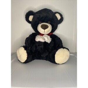 DAN DEE Collectors Choice Black Plush 14" Teddy Bear Stuffed Animal Red Scarf